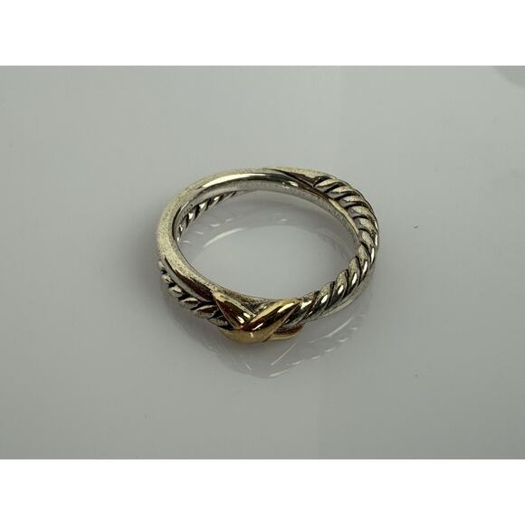 David Yurman Petite X Ring 4mm Steerling Silver & 18K Gold - Picture 3 of 7